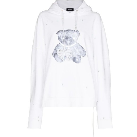 WE11DONE Tops - NWT $850 WE11DONE WHITE HOODIE PEARL NECKLACE TEDDY REFLECTIVE US SZ MEDIUM